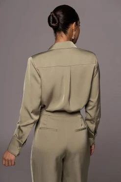 JLUXLABEL TOPS OLIVE MISTY BUTTON UP