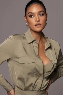 JLUXLABEL TOPS OLIVE MISTY BUTTON UP