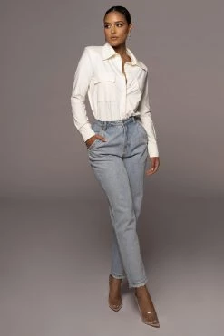 JLUXLABEL NEW ARRIVALS IVORY JAXSON BUTTON UP