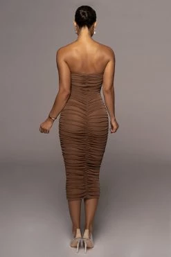 JLUXLABEL BROWN/SILVER CELESTIA MIDI DRESS