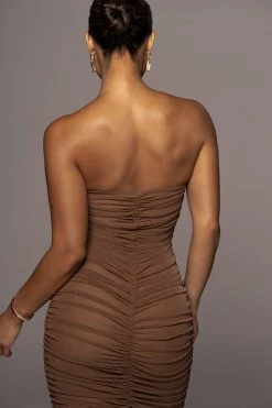 JLUXLABEL BROWN/SILVER CELESTIA MIDI DRESS