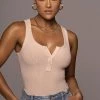 JLUXLABEL TAN BUTTONED RIBBED TANK BACK IN