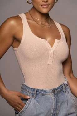JLUXLABEL TAN BUTTONED RIBBED TANK BACK IN 11 JLUXLABEL TAN BUTTONED RIBBED TANK BACK IN