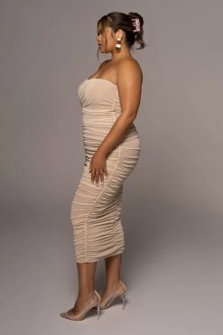 JLUXLABEL BUTTERCREAM/SILVER CELESTIA MIDI DRESS