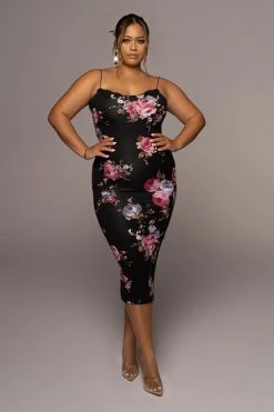 Deals JLUXLABEL Store 19 JLUXLABEL BLACK PURPLE FLORAL CASSIA FLORAL STRAP DRESS NEW ARRIVALS