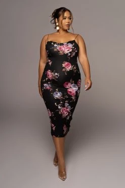 JLUXLABEL BLACK PURPLE FLORAL CASSIA FLORAL STRAP DRESS NEW ARRIVALS