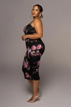 JLUXLABEL BLACK PURPLE FLORAL CASSIA FLORAL STRAP DRESS NEW ARRIVALS