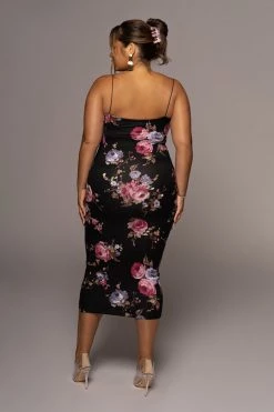 JLUXLABEL BLACK PURPLE FLORAL CASSIA FLORAL STRAP DRESS NEW ARRIVALS
