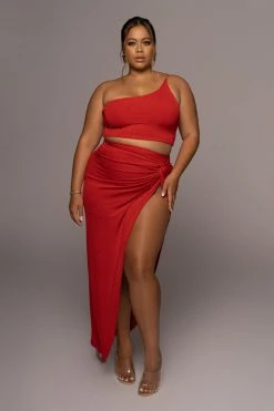 JLUXLABEL RED HERE TO STAY SLINKY SKIRT SET NEW ARRIVALS