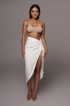 JLUXLABEL IVORY SPRING RUCHED LINEN SKIRT NEW ARRIVALS