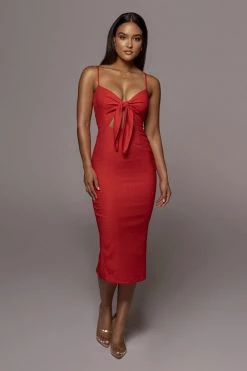 JLUXLABEL NEW ARRIVALS RED DOLORES LINEN DRESS