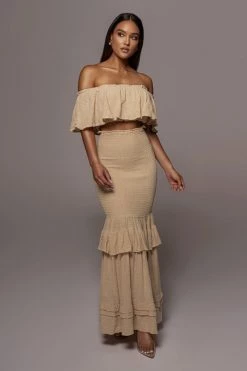 JLUXLABEL BEIGE SIENNA RUFFLED SKIRT SET NEW ARRIVALS