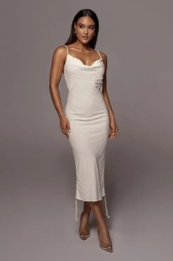 JLUXLABEL IVORY BAHARI RUCHED LINEN DRESS NEW ARRIVALS