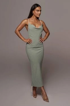 JLUXLABEL NEW ARRIVALS SAGE BAHARI RUCHED LINEN DRESS