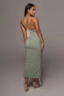 JLUXLABEL NEW ARRIVALS SAGE BAHARI RUCHED LINEN DRESS