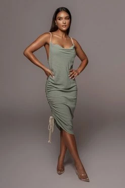 JLUXLABEL NEW ARRIVALS SAGE BAHARI RUCHED LINEN DRESS