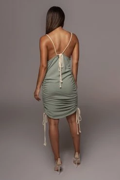 JLUXLABEL NEW ARRIVALS SAGE BAHARI RUCHED LINEN DRESS