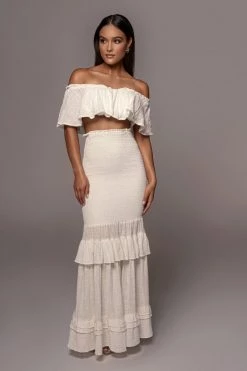 JLUXLABEL NEW ARRIVALS WHITE SIENNA RUFFLED SKIRT SET