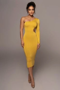 JLUXLABEL NEW ARRIVALS YELLOW JULIA MIDI DRESS