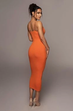 JLUXLABEL ORANGE COLETTE MIDI DRESS NEW ARRIVALS