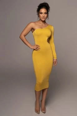 JLUXLABEL NEW ARRIVALS YELLOW JULIA MIDI DRESS