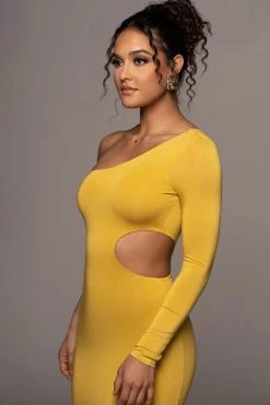 JLUXLABEL NEW ARRIVALS YELLOW JULIA MIDI DRESS