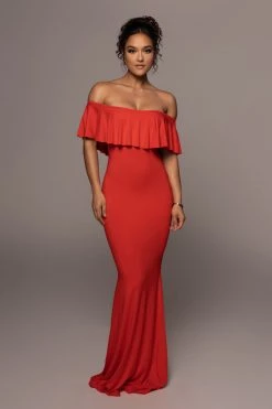 JLUXLABEL RED ESTELLE RUFFLED MAXI DRESS