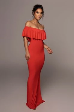 JLUXLABEL RED ESTELLE RUFFLED MAXI DRESS