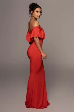 JLUXLABEL RED ESTELLE RUFFLED MAXI DRESS