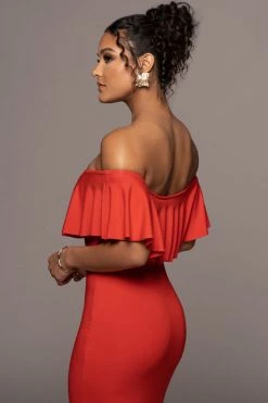 JLUXLABEL RED ESTELLE RUFFLED MAXI DRESS