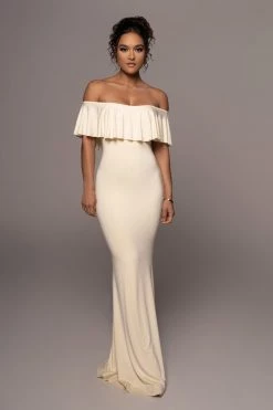 JLUXLABEL NEW ARRIVALS BUTTERCREAM ESTELLE RUFFLED MAXI DRESS