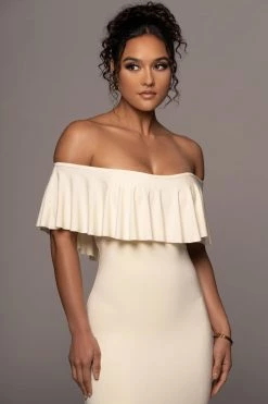 JLUXLABEL NEW ARRIVALS BUTTERCREAM ESTELLE RUFFLED MAXI DRESS