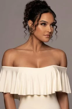 JLUXLABEL NEW ARRIVALS BUTTERCREAM ESTELLE RUFFLED MAXI DRESS