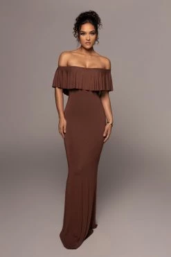JLUXLABEL CHOCOLATE ESTELLE RUFFLED MAXI DRESS