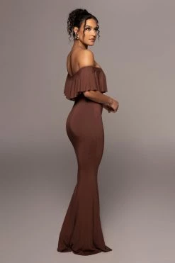 JLUXLABEL CHOCOLATE ESTELLE RUFFLED MAXI DRESS