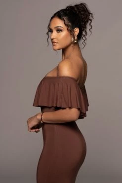 JLUXLABEL CHOCOLATE ESTELLE RUFFLED MAXI DRESS