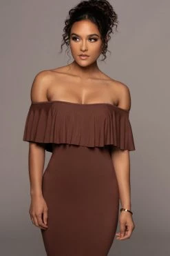 JLUXLABEL CHOCOLATE ESTELLE RUFFLED MAXI DRESS