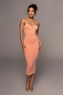 JLUXLABEL NEW ARRIVALS PEACH COLETTE MIDI DRESS