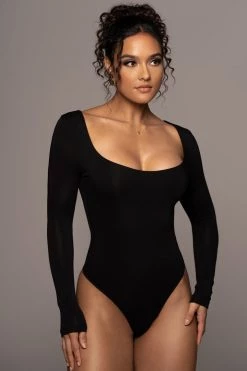 JLUXLABEL JLUXBASIX BLACK BETHIE SCOOP LONG SLEEVE BODYSUIT BACK IN
