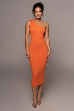 JLUXLABEL NEW ARRIVALS ORANGE LEILAH MIDI SKIRT