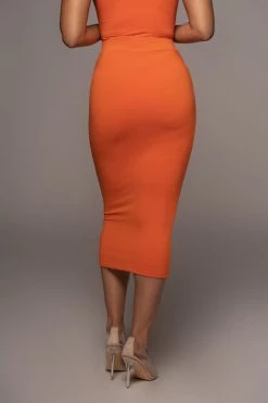 JLUXLABEL NEW ARRIVALS ORANGE LEILAH MIDI SKIRT
