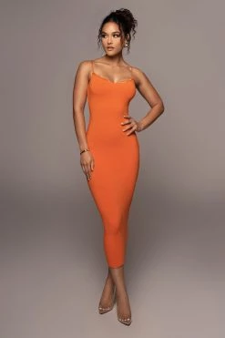 JLUXLABEL ORANGE COLETTE MIDI DRESS NEW ARRIVALS