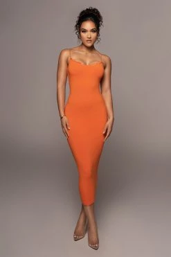 JLUXLABEL ORANGE COLETTE MIDI DRESS NEW ARRIVALS