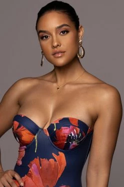 JLUXLABEL NAVY FLORAL CORA MIDI DRESS