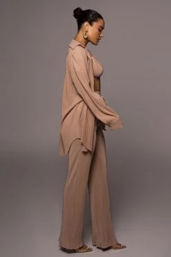 JLUXLABEL BEIGE DINA BUTTON DOWN TOP