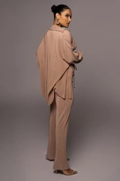 JLUXLABEL BEIGE DINA BUTTON DOWN TOP