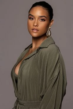 JLUXLABEL OLIVE DINA BUTTON DOWN TOP 20 JLUXLABEL OLIVE DINA BUTTON DOWN TOP