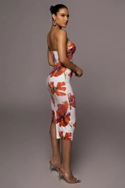 JLUXLABEL NEW ARRIVALS WHITE FLORAL CORA MIDI DRESS