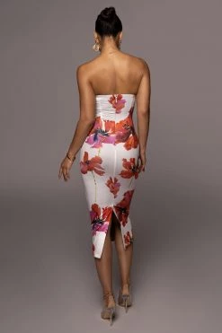 JLUXLABEL NEW ARRIVALS WHITE FLORAL CORA MIDI DRESS
