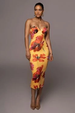 JLUXLABEL YELLOW FLORAL CORA MIDI DRESS NEW ARRIVALS